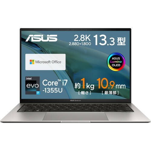 UX5304VA-NQI7WS　Zenbook S 13 OLED　[ 13.3型 有機EL / 2880×1800 / i7-1355U / RAM:16GB / SSD:512GB / Windows 11 Home / MS Office H&B / バサルトグレー ]