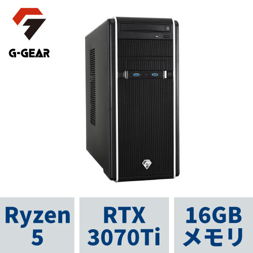 G-GEAR GA5A-F210T_CP2 ゲーミングPC（タワー型） Ryzen5 5600X(6コア12スレッド) GeForce RTX 3070Ti 16GBメモリ 1TB SSD(M.2 NVMe Gen4) DVDマルチドライブ 750W(80+GOLD)電源 Windows10 HOME