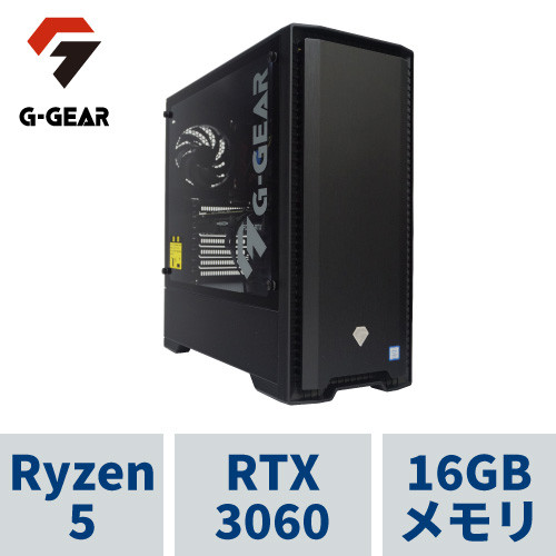G-GEAR Powered by Crucial GC5AC212T_R_CP1 Ryzen5 5600X(6コア12スレッド) GeForce RTX 3060(LHR) 16GBメモリ 1TB SSD(M.2 NVMe) 750W(80+GOLD)電源 Windows10 HOME RGB LED CPUクーラー搭載 強化ガラスサイドパネル