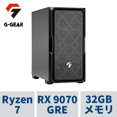 ゲーミングPC G-GEAR GE7A-B262BH/NT2 Ryzen7 5700X /RADEON RX9070 GRE /32GBメモリ /1TB SSD /WiFi+Bluetooth対応 ※10/25頃出荷予定 予約受付中