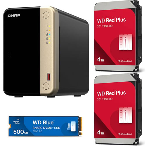  Western Digital WD40EFPX ×2台 + QNAP TS-264-8G + Western Digital WDS500G3B0E セット