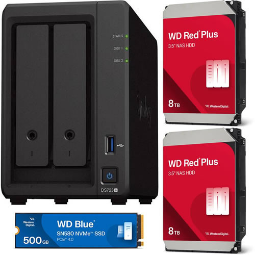  Western Digital WD80EFPX ×2台 + Synology DS723+ + Western Digital WDS500G3B0E セット