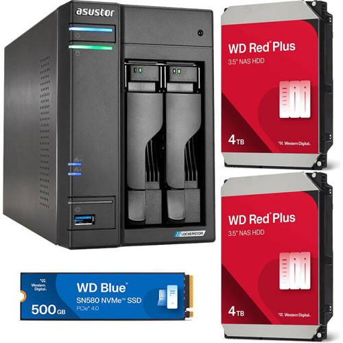  Western Digital WD40EFPX ×2台 + ASUSTOR AS6702T + Western Digital WDS500G3B0E セット