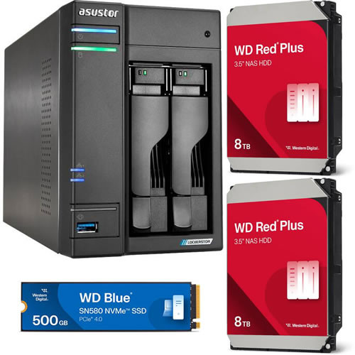  Western Digital WD80EFPX ×2台 + ASUSTOR AS6702T + Western Digital WDS500G3B0E セット