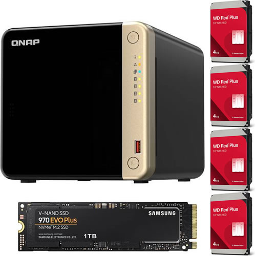 QNAP TS-464-8G + Western Digital WD40EFPX ×4台 + SAMSUNG MZ-V7S1T0B/IT セット