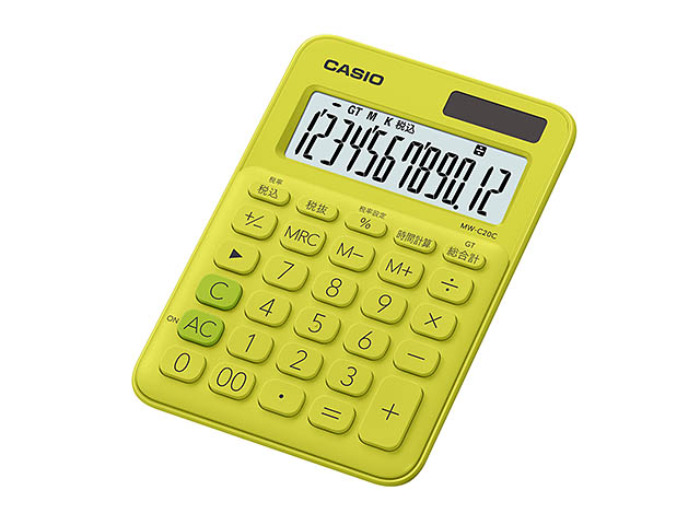 CASIO カシオミニジャスト型カラフル電卓 MW-C20C-YG-N