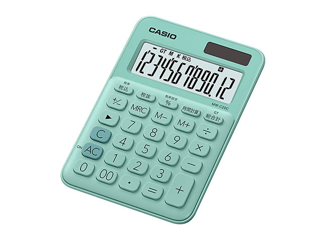 CASIO カシオミニジャスト型カラフル電卓 MW-C20C-GN-N