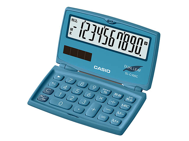CASIO カシオ折りたたみ手帳型カラフル電卓 SL-C100C-BU-N