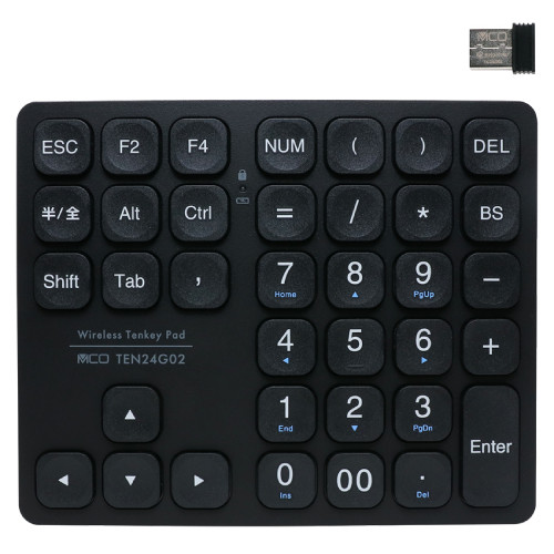 TEN24G02/BK　ワイヤレス テンキー ブラック 方向キー+表計算に便利なキー付