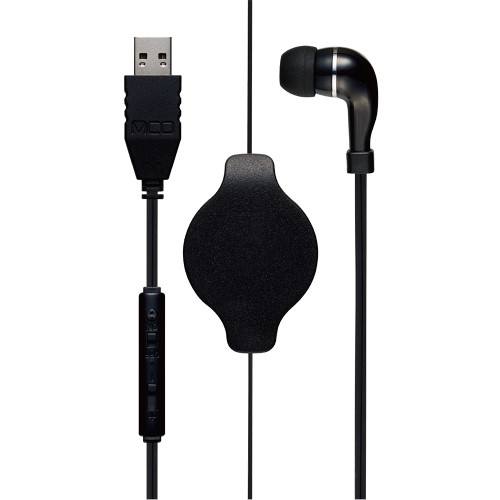 UHP-K01/BK　コントローラー付き 巻取り式 片耳イヤホン USBタイプ