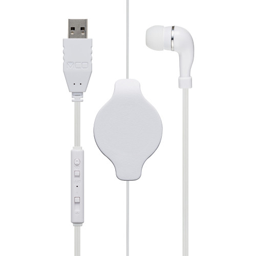 UHP-K01/WH　コントローラー付き 巻取り式 片耳イヤホン USBタイプ