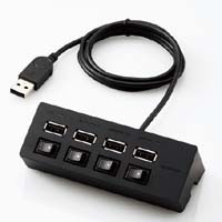 U2H-TZS428BBK [USB2.0ハブ/4ポート/100cm/USB Aオス/バスパワー/個別スイッチタイプ]