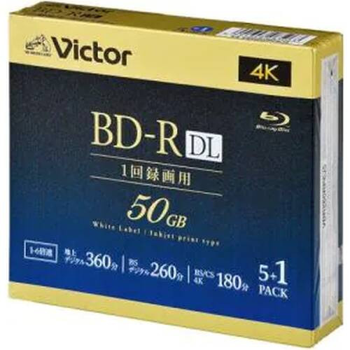 VBR260RP6J5 ビデオ用 6倍速 BD-R DL 6枚パック 50GB 260分