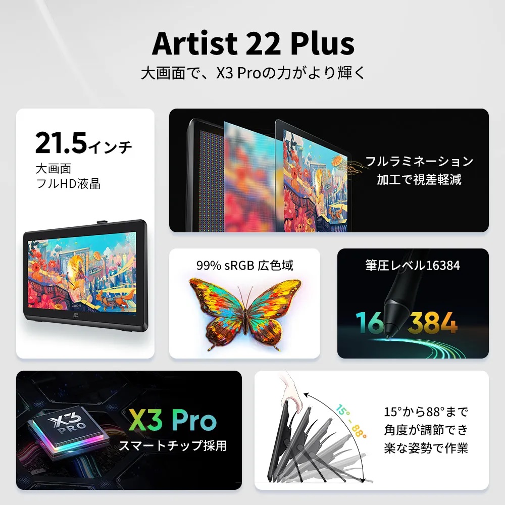 XPPen エックスピーペン Artist 22 Plus 21.5インチ フルHD 液晶ペンタブレット｜ツクモ公式通販サイト
