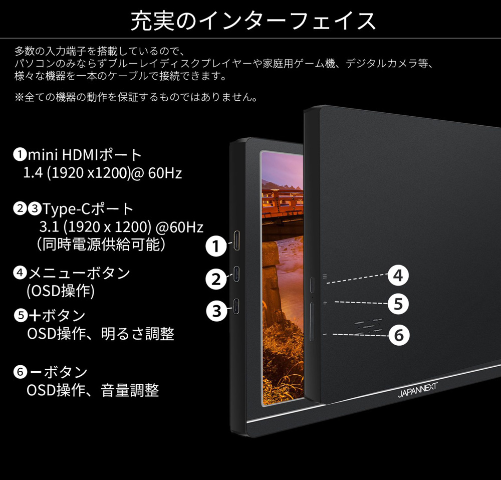 JAPANNEXT ジャパンネクスト JN-MD-IPS1012HDR 10.1インチ WUXGA 