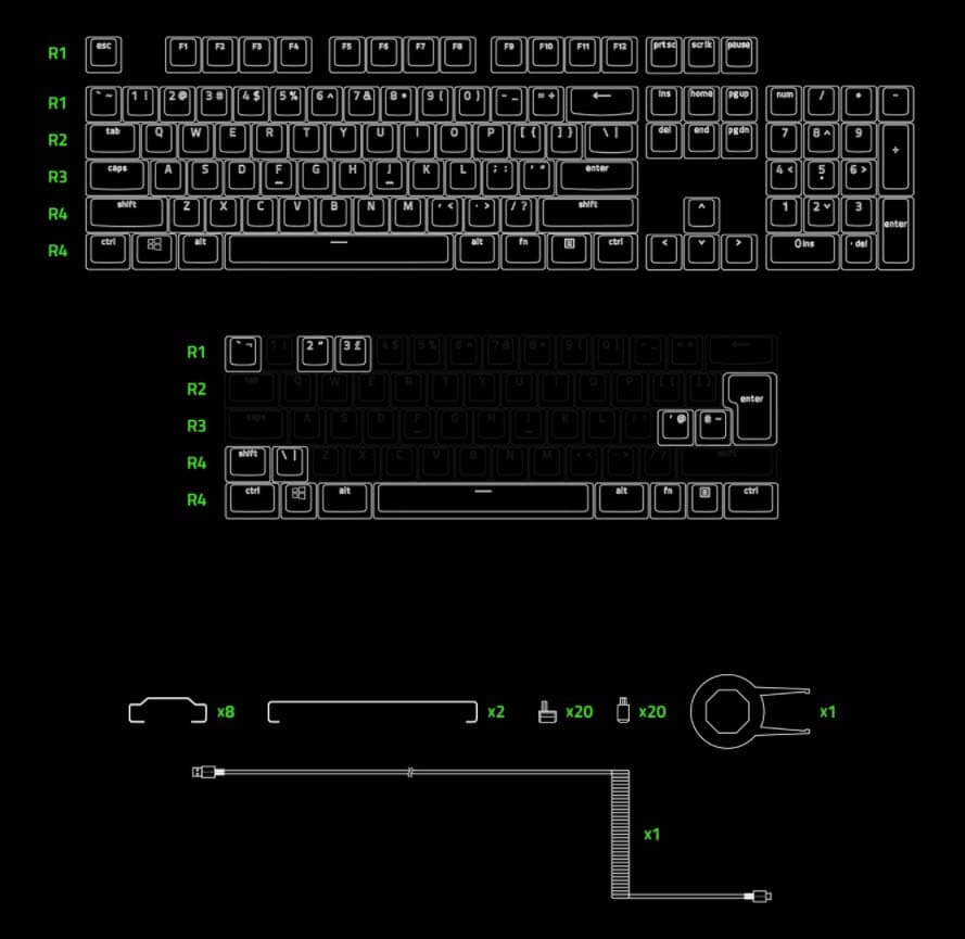 Razer レイザー PBT Keycap + Coiled Cable Upgrade Set Razer Green