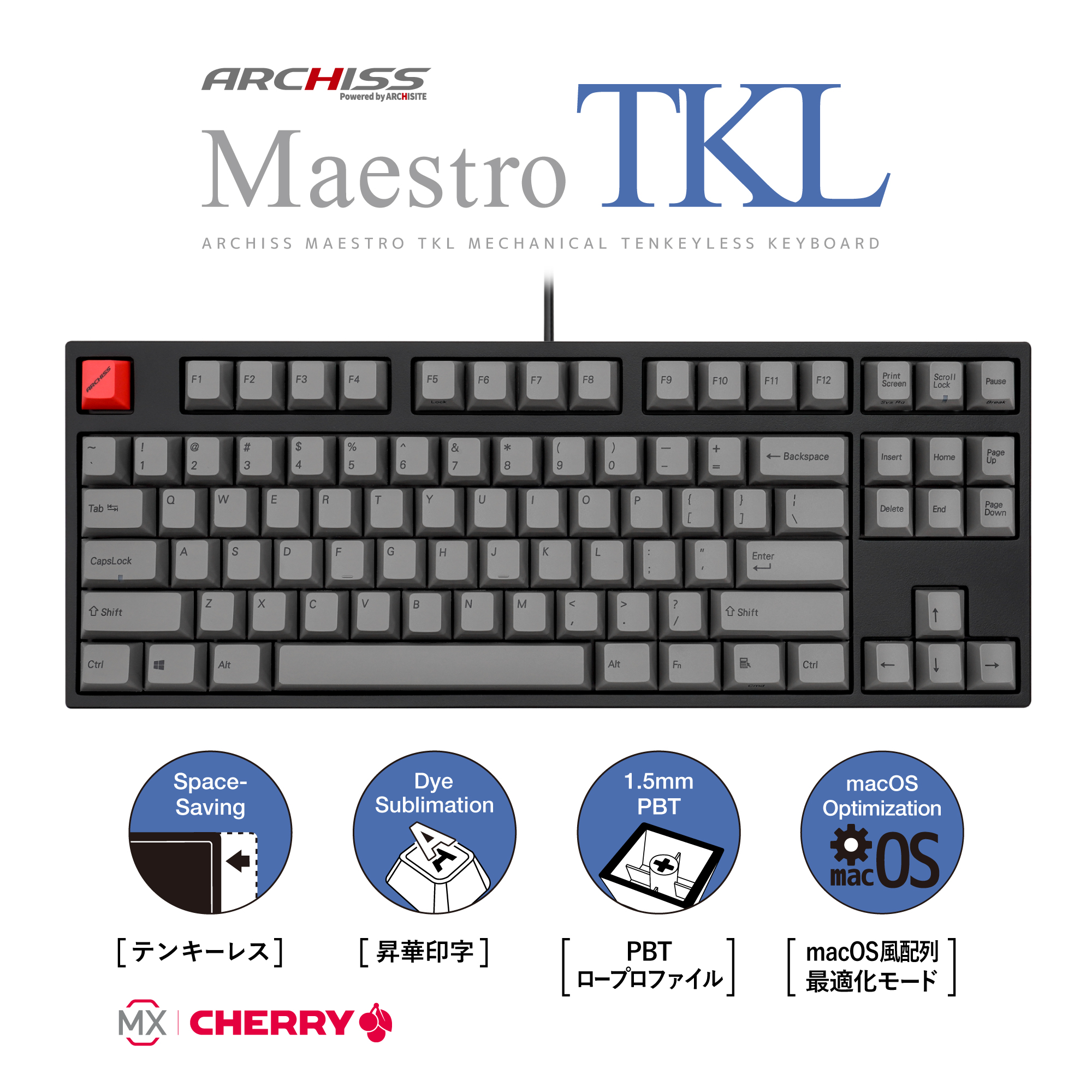ARCHISITE アーキサイト Maestro TKL AS-KBM87/TGB 有線 英語配列 ...