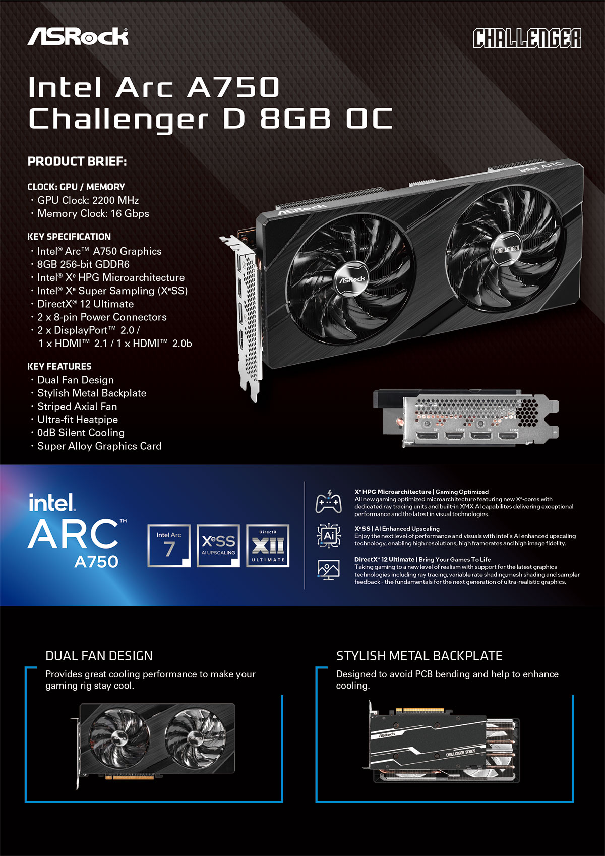 ASRock アスロック Intel Arc A750 Challenger D 8GB OC （A750 CLD