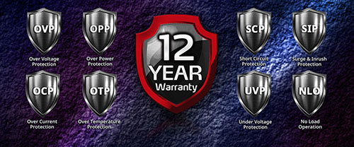 12年間保証+8つの主要な産業保護