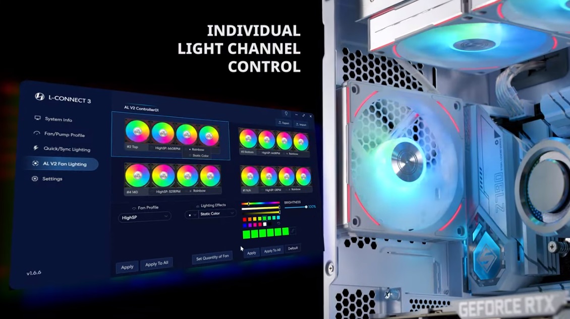専用LEDコントロールソフトによる多彩な発光パターン