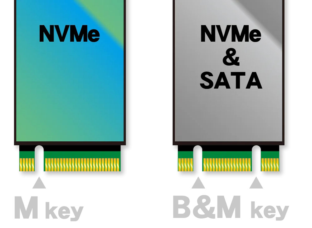 NVMe（M key）/SATA（B&M key）M.2 SSDどちらにも対応