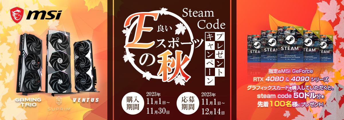 Eスポーツの秋 Steam Codeプレゼントキャンペーン